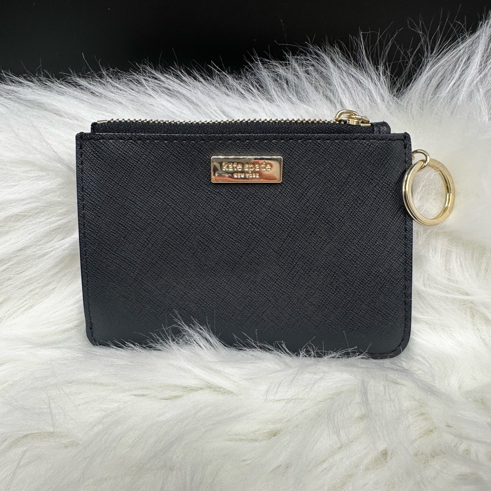 kate spade Black Saffiano Leather Card Holder Wallet with Gold Hardware